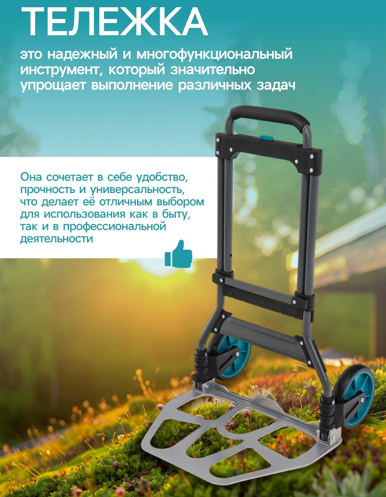 Тележка ручная хозяйственная, двухколёсная, нагрузка до 100 кг, складная, грузовая, Greengo