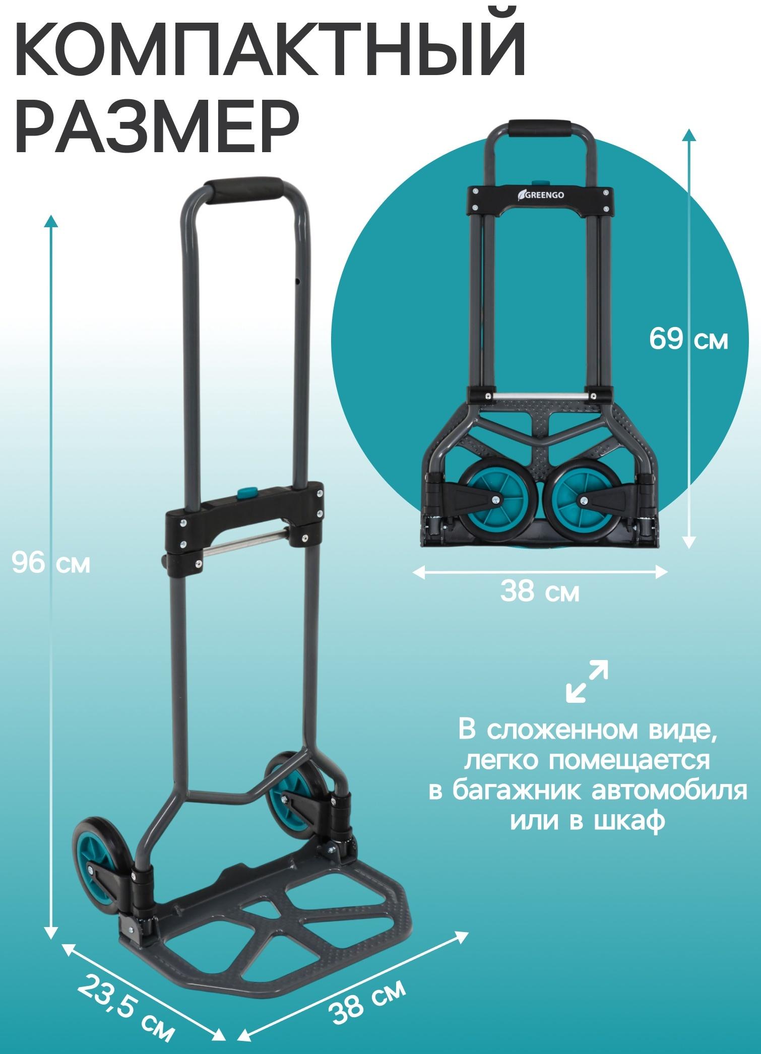 Тележка ручная хозяйственная, двухколёсная, нагрузка до 60 кг, складная, грузовая, Greengo