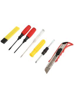 Набор инструментов в блистере ЛОМ, нож, отвертки PH1 и SL5, 2 в 1, индикаторная, 5 шт.