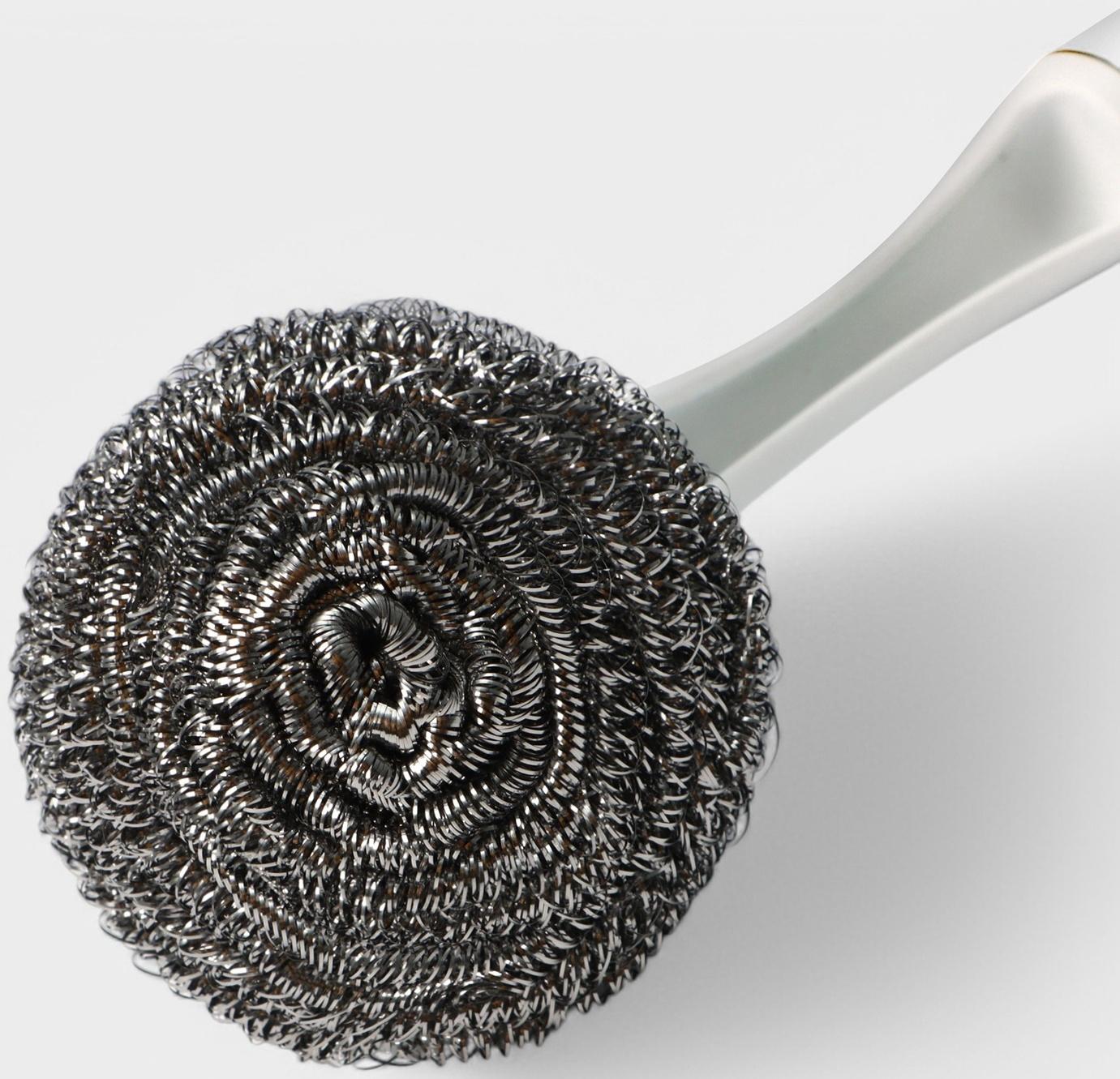 Щётка для мытья посуды с металлической губкой Raccoon Breeze, удобная ручка, 30×6 см