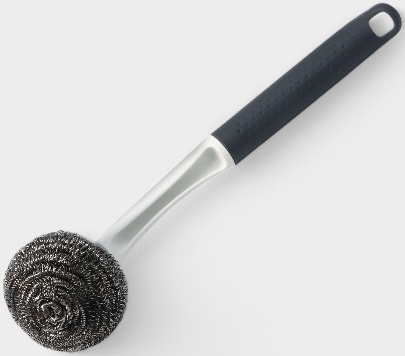 Щётка для мытья посуды с металлической губкой Raccoon Breeze, удобная ручка, 30×6 см