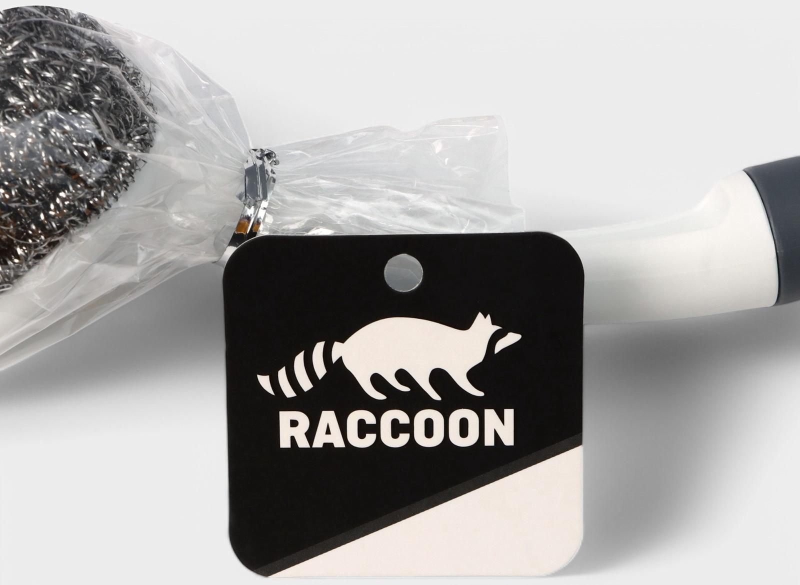 Щётка для мытья посуды с металлической губкой Raccoon Breeze, удобная ручка, 30×6 см