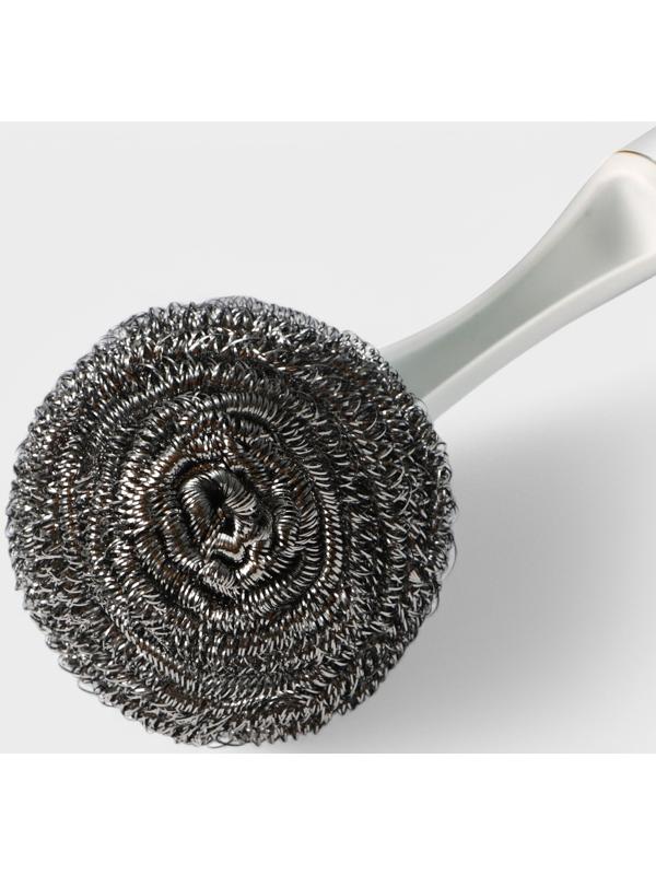 Щётка для мытья посуды с металлической губкой Raccoon Breeze, удобная ручка, 30×6 см