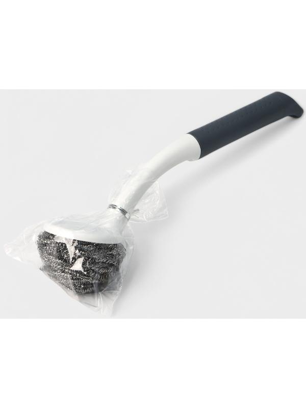 Щётка для мытья посуды с металлической губкой Raccoon Breeze, удобная ручка, 30×6 см