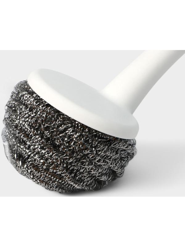 Щётка для мытья посуды с металлической губкой Raccoon Breeze, удобная ручка, 30×6 см