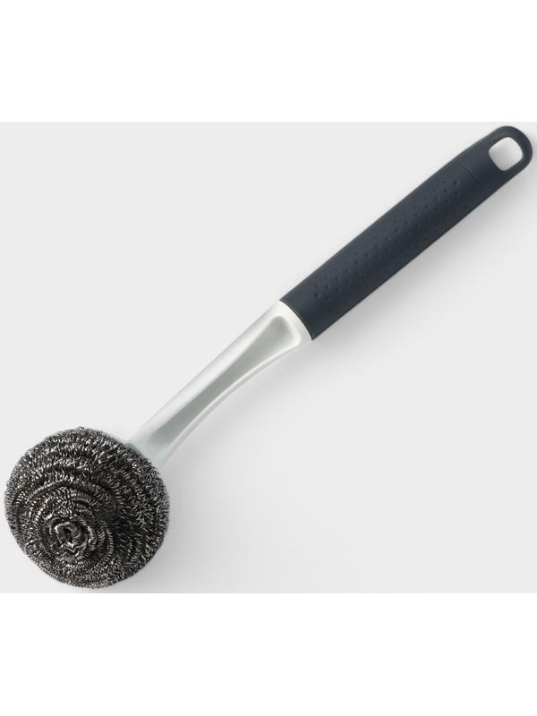 Щётка для мытья посуды с металлической губкой Raccoon Breeze, удобная ручка, 30×6 см