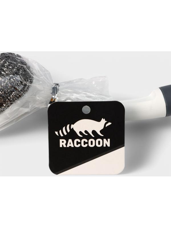 Щётка для мытья посуды с металлической губкой Raccoon Breeze, удобная ручка, 30×6 см