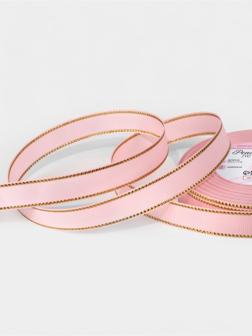 Лента репсовая, с золотым люрексом, 15 мм, 23±1 м, светло-розовая №004