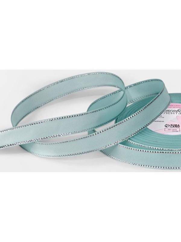 Лента репсовая, с серебряным люрексом, 15 мм, 23±1 м, светло-голубая №013
