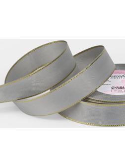 Лента репсовая, с золотым люрексом, 25 мм, 23±1 м, светло-серая №003