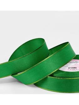 Лента репсовая, с золотым люрексом, 25 мм, 23±1 м, зелёная №019