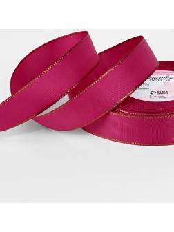 Лента репсовая, с золотым люрексом, 25 мм, 23±1 м, ярко-розовая №028