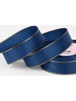Лента репсовая, с золотым люрексом, 25 мм, 23±1 м, тёмно-синяя №038