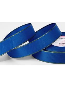 Лента репсовая, с золотым люрексом, 25 мм, 23±1 м, синяя №040