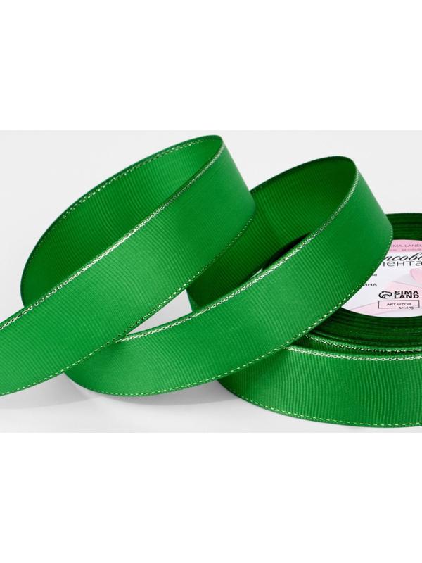 Лента репсовая, с серебряным люрексом, 25 мм, 23±1 м, зелёная №019