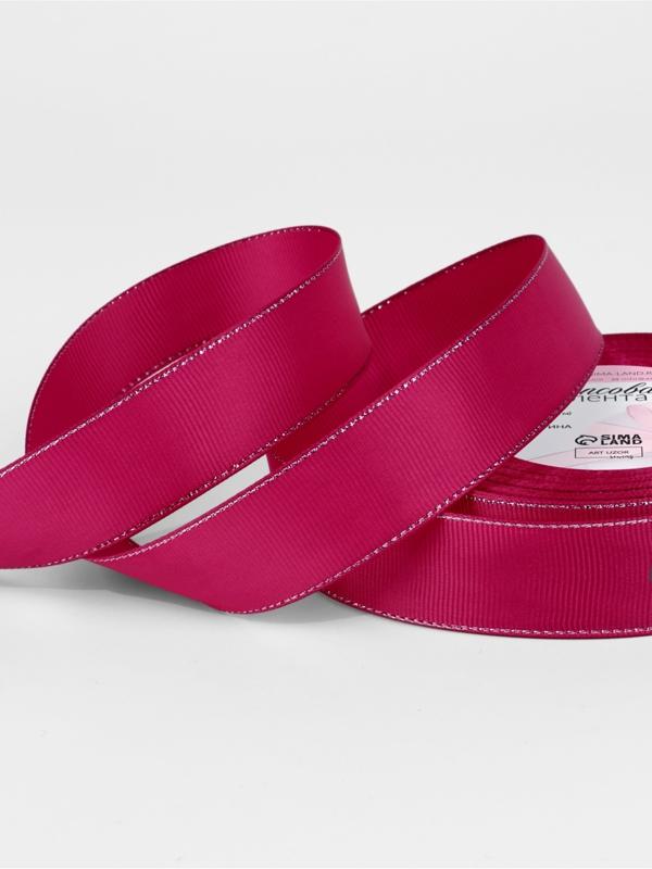 Лента репсовая, с серебряным люрексом, 25 мм, 23±1 м, ярко-розовая №028