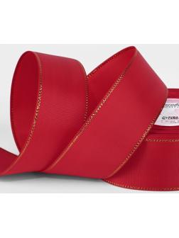Лента репсовая, с золотым люрексом, 40 мм, 23±1 м, красная №026