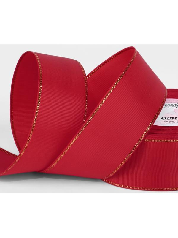 Лента репсовая, с золотым люрексом, 40 мм, 23±1 м, красная №026