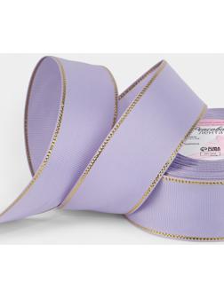 Лента репсовая, с золотым люрексом, 40 мм, 23±1 м, сиреневая №021