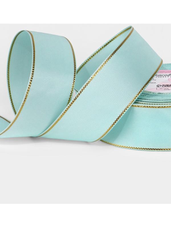 Лента репсовая, с золотым люрексом, 40 мм, 23±1 м, светло-голубая №013