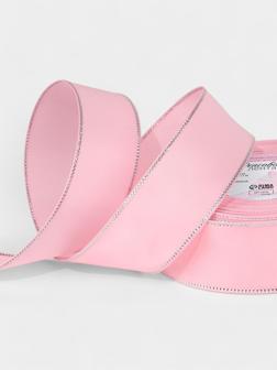 Лента репсовая, с серебряным люрексом, 40 мм, 23±1 м, светло-розовая №004