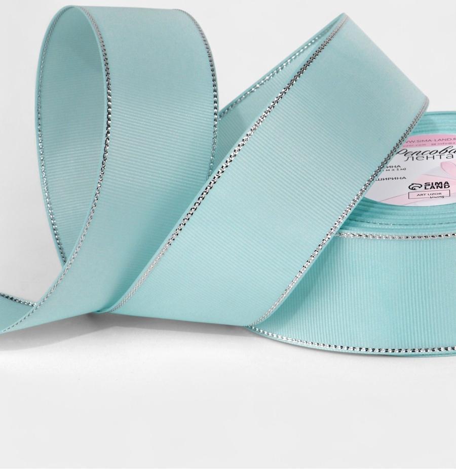 Лента репсовая, с серебряным люрексом, 40 мм, 23±1 м, светло-голубая №013