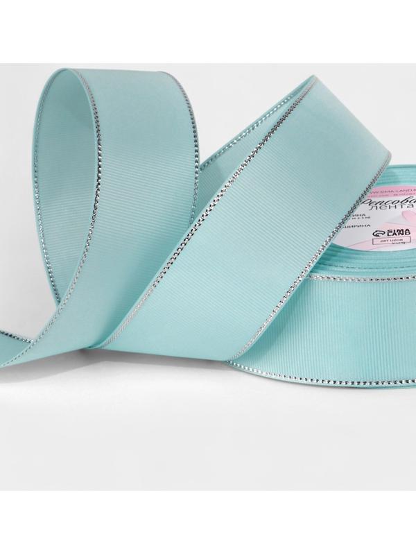 Лента репсовая, с серебряным люрексом, 40 мм, 23±1 м, светло-голубая №013