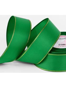 Лента репсовая, с золотым люрексом, 40 мм, 23±1 м, зелёная №019