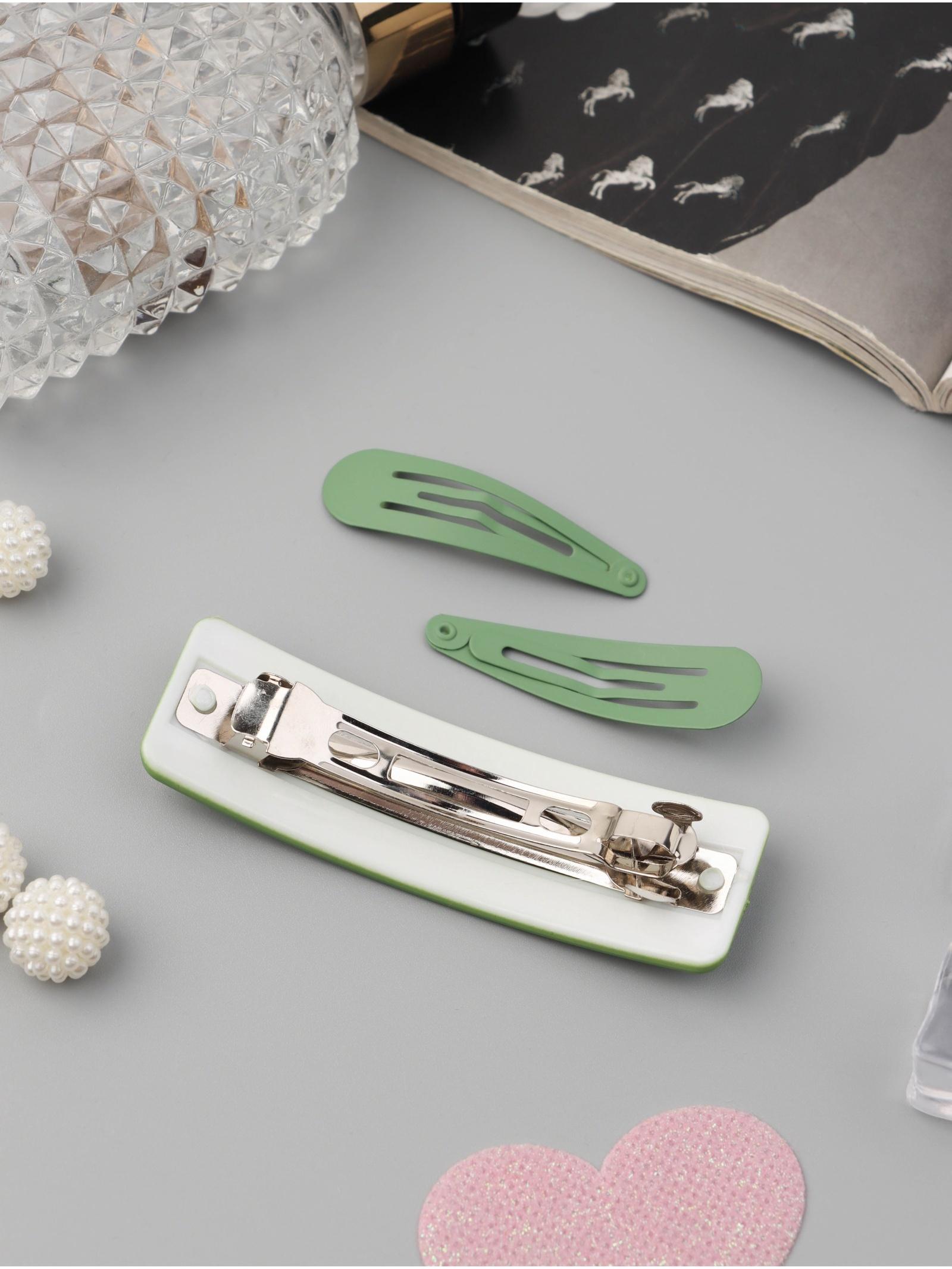 Набор для волос QF «Элери», 4 резинки 6.5 см, автомат 8 см, 2 невидимки 4.5 см, зелёный