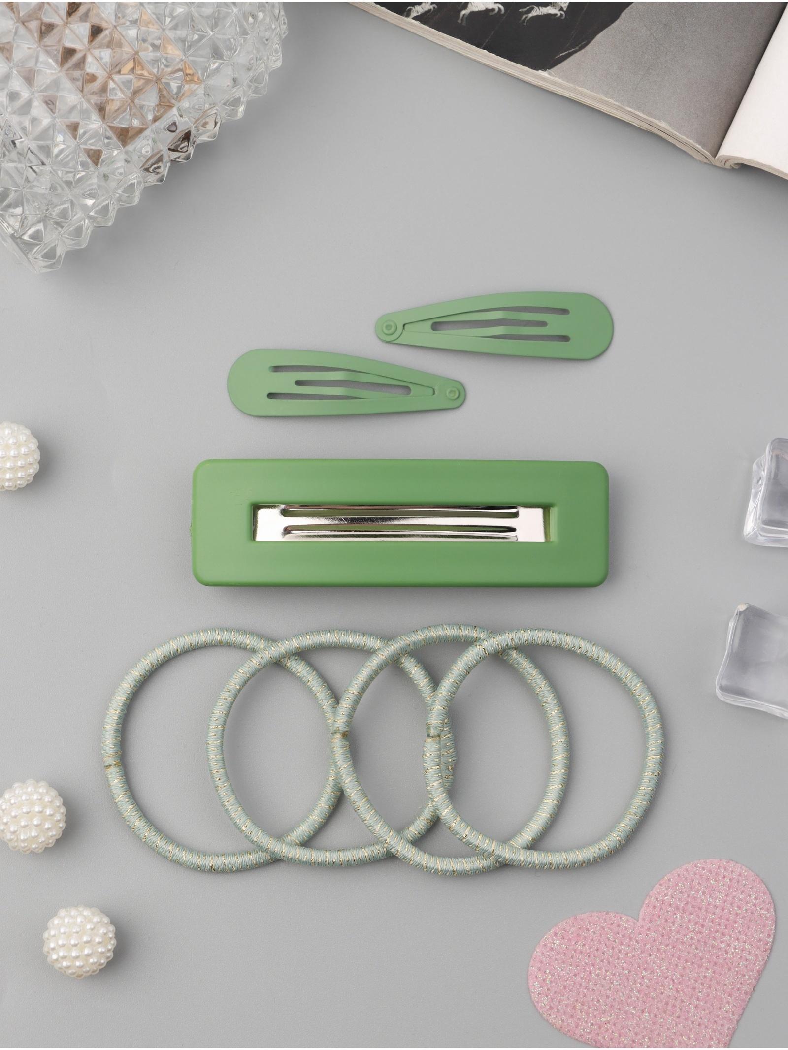 Набор для волос QF «Элери», 4 резинки 6.5 см, автомат 8 см, 2 невидимки 4.5 см, зелёный