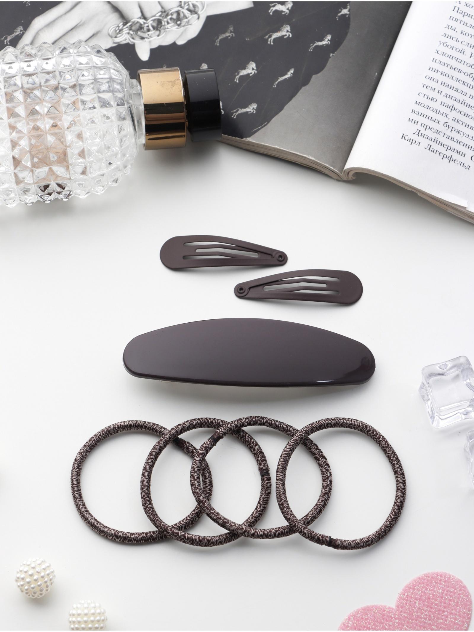 Набор для волос QF «Авиталь», 4 резинки 6.5 см, автомат 9 см, 2 невидимки 4.5 см, коричневый