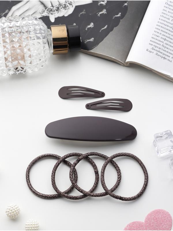 Набор для волос QF «Авиталь», 4 резинки 6.5 см, автомат 9 см, 2 невидимки 4.5 см, коричневый