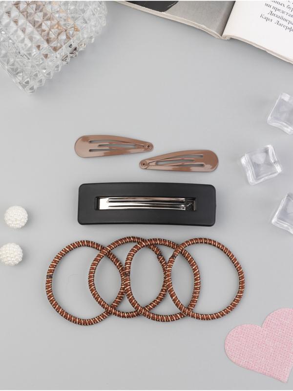 Набор для волос QF «Флоренс лео», 4 резинки 6.5 см, автомат 8 см, 2 невидимки 4.5 см, коричневый