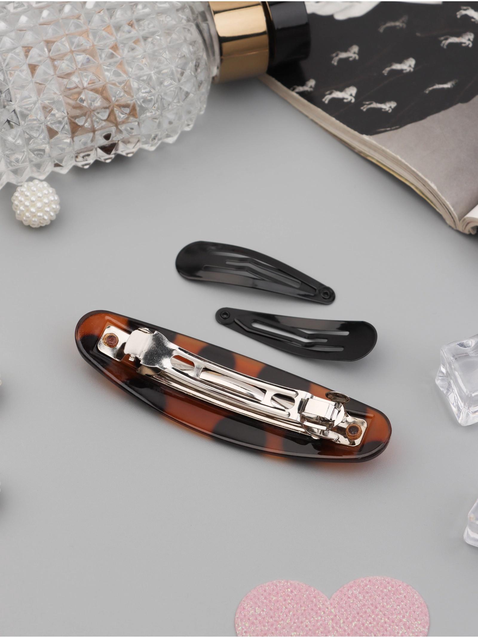 Набор для волос QF «Авиталь», 4 резинки 6.5 см, автомат 8 см, 2 невидимки 4.5 см, чёрный, коричневый