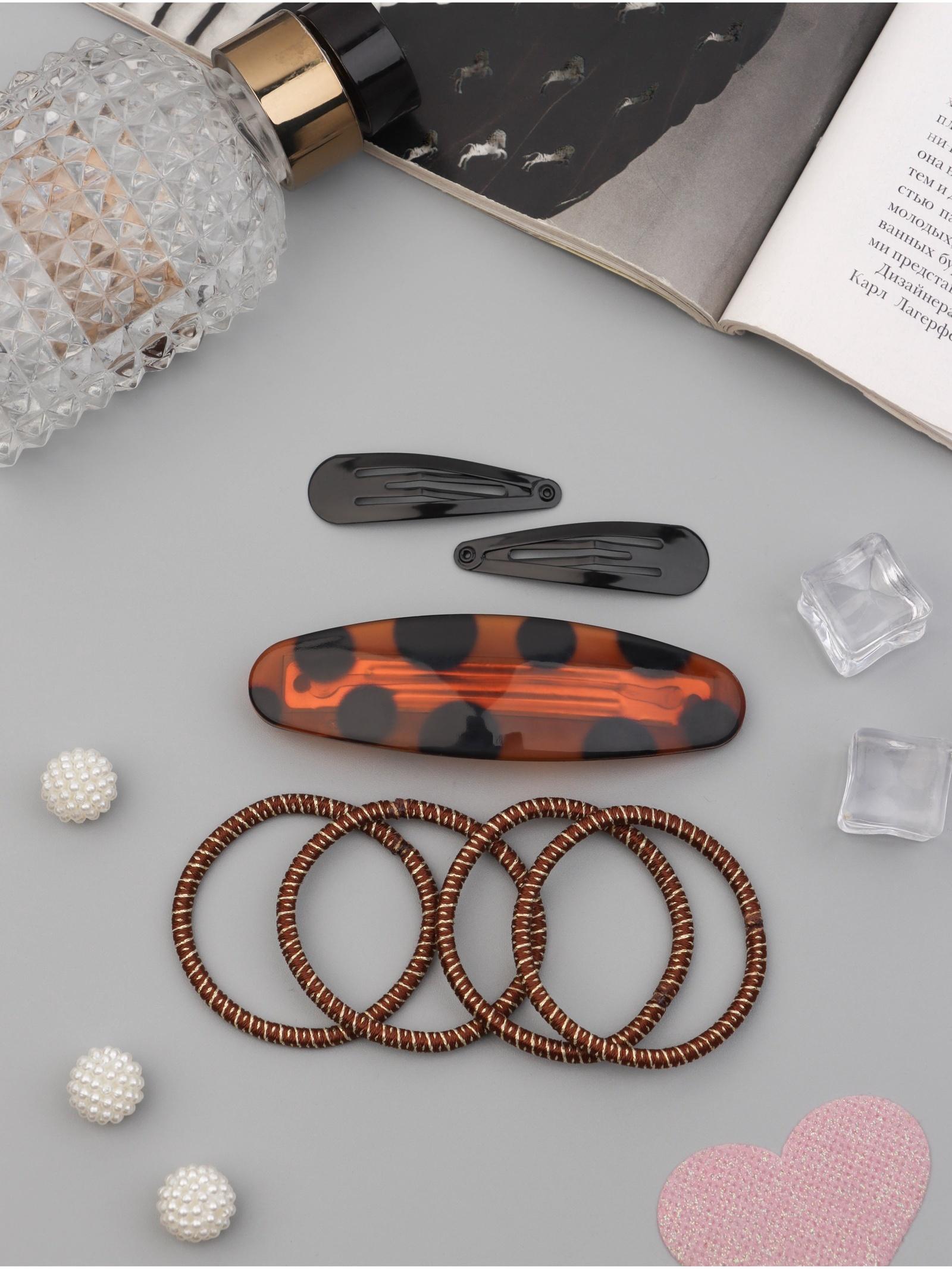 Набор для волос QF «Авиталь», 4 резинки 6.5 см, автомат 8 см, 2 невидимки 4.5 см, чёрный, коричневый