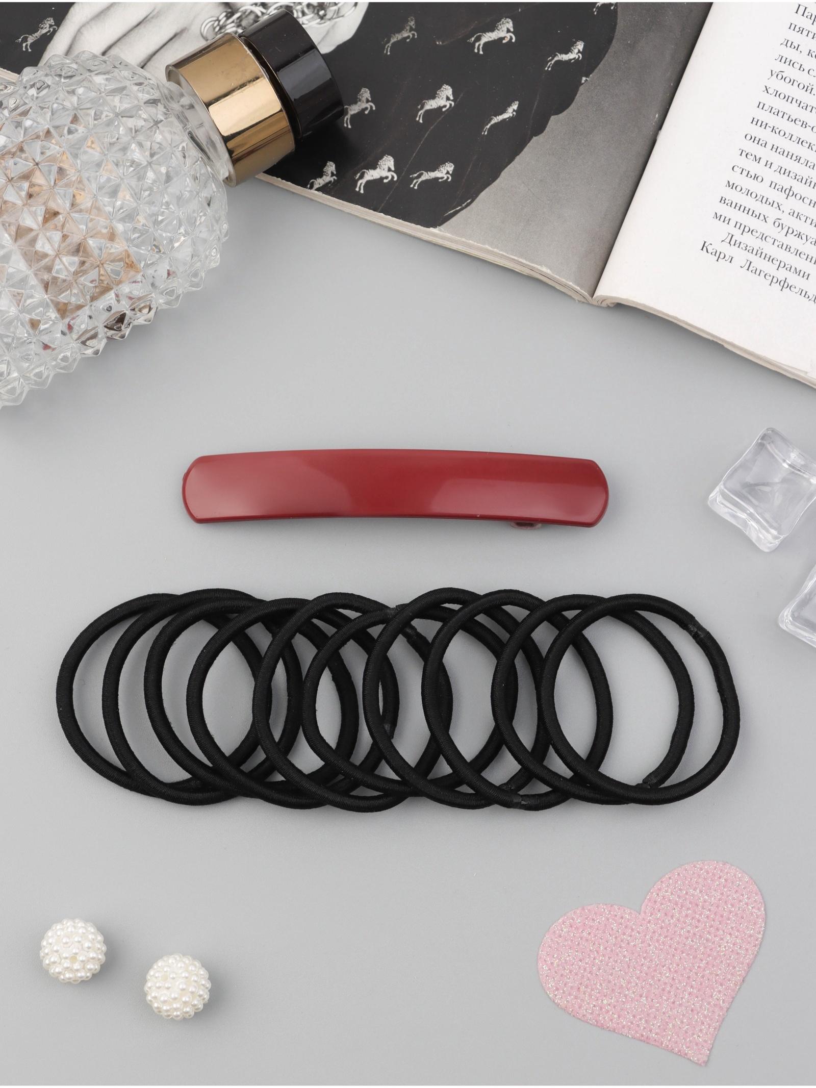 Набор для волос QF «Лилит», 10 резинок 6.5 см, заколка-автомат 9 см, чёрный, бордовый