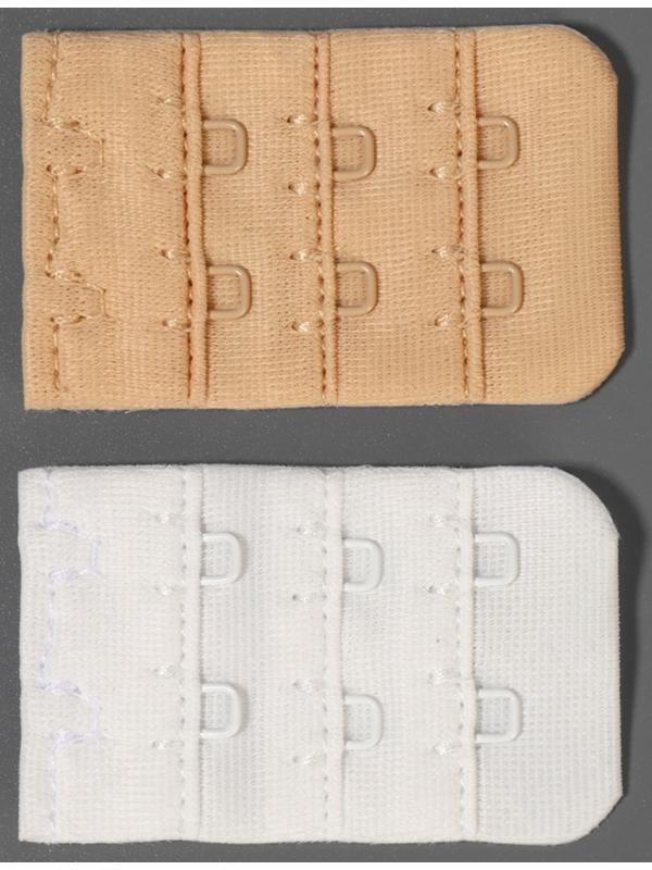 Застёжка-удлинитель для бюстгальтера, 3 ряда 2 крючка, 3.2×5 см, набор 3 шт.