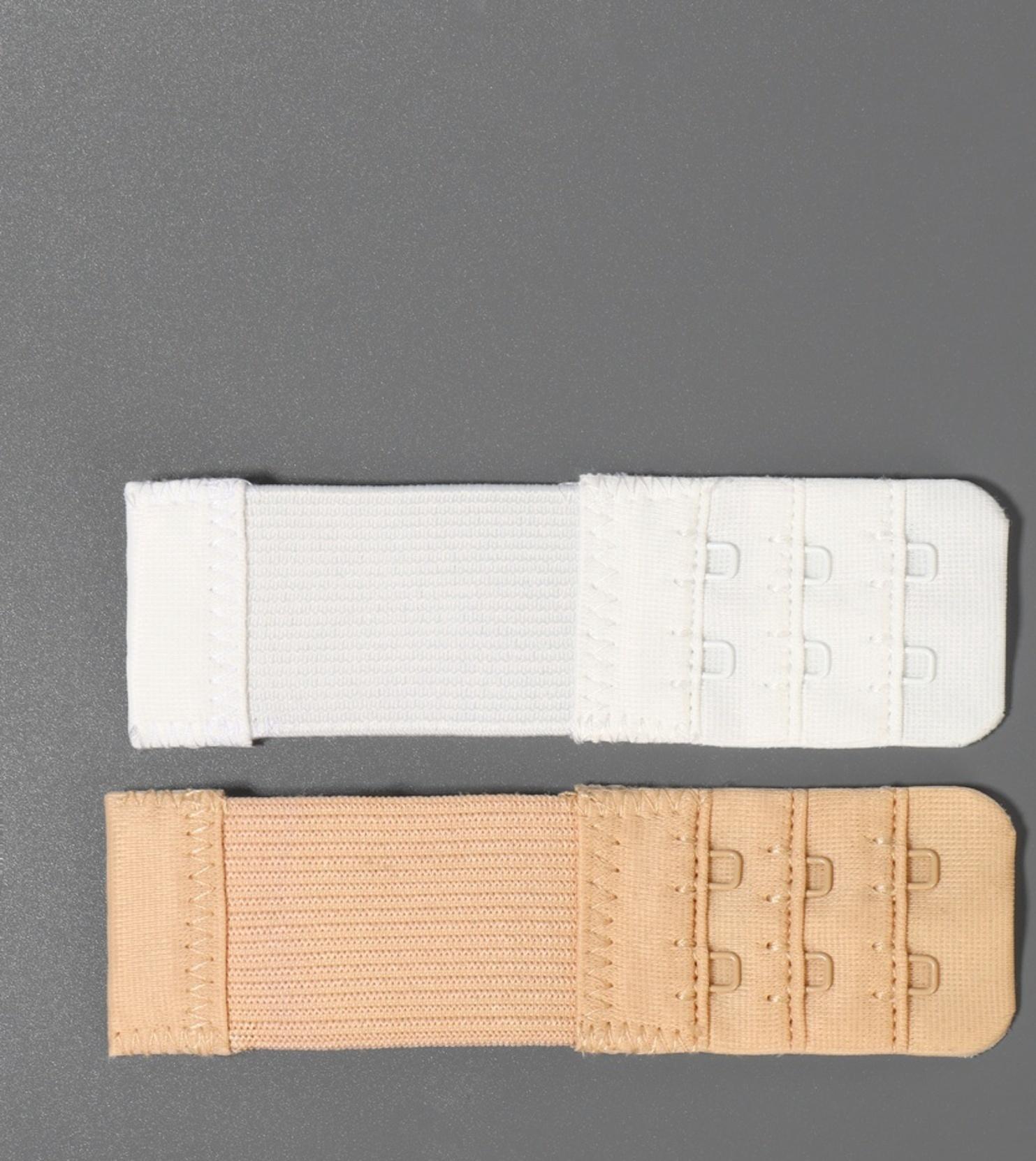 Застёжка-удлинитель для бюстгальтера, 3 ряда 2 крючка, с резинкой, 10.5×3.2 см, набор 3 шт.