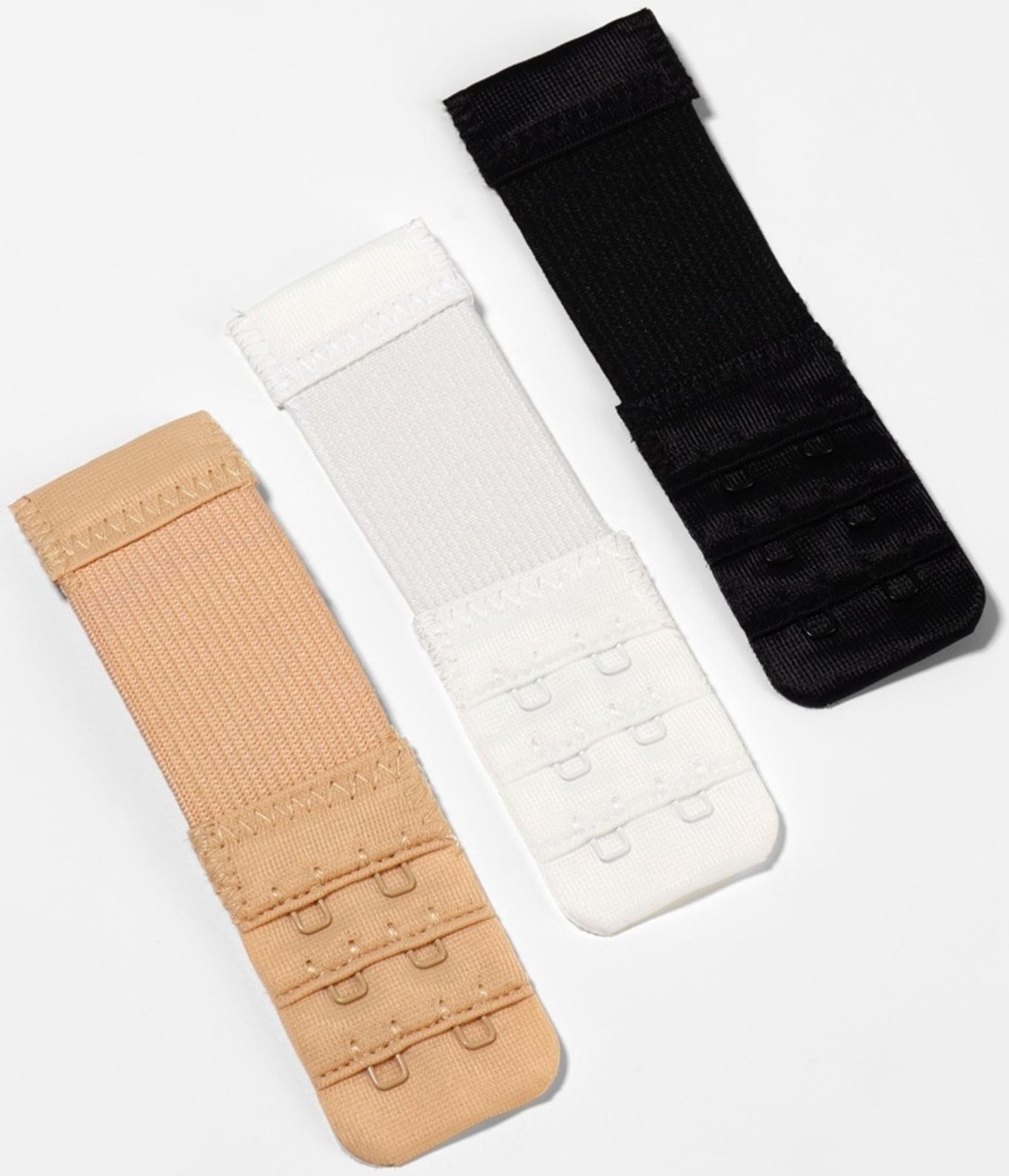 Застёжка-удлинитель для бюстгальтера, 3 ряда 2 крючка, с резинкой, 10.5×3.2 см, набор 3 шт.