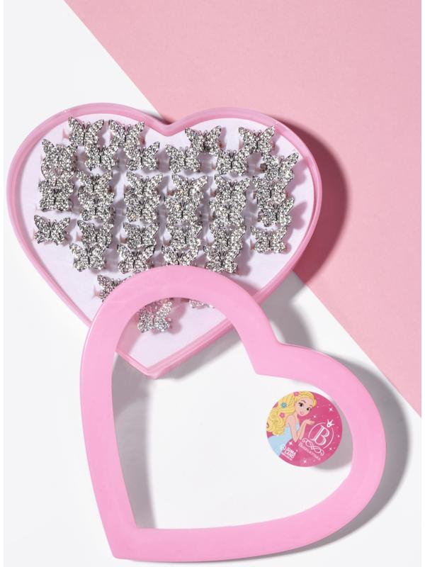 Кольцо детское Выбражулька «Бабочка», стразы, белое в серебре, безразмерное