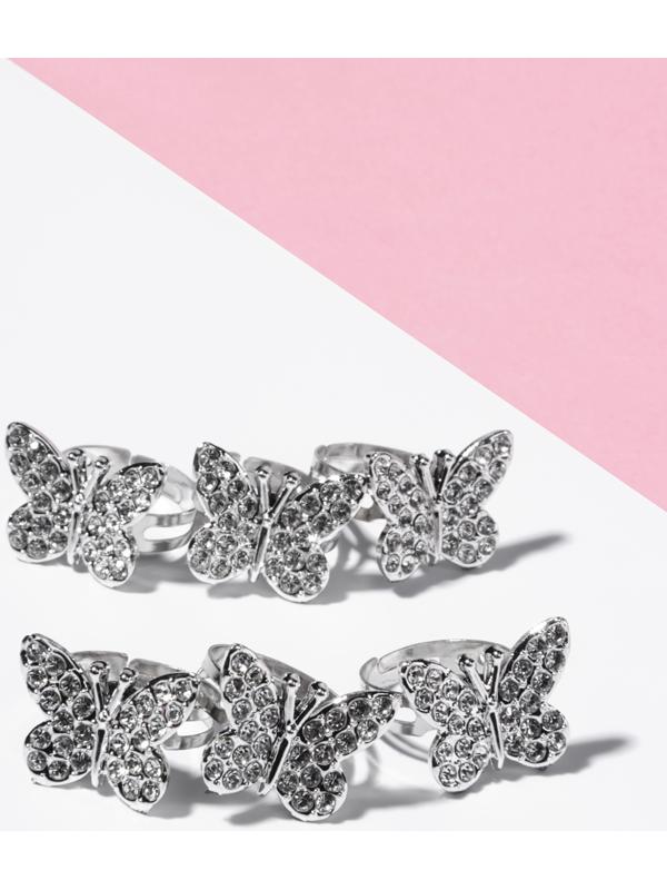 Кольцо детское Выбражулька «Бабочка», стразы, белое в серебре, безразмерное