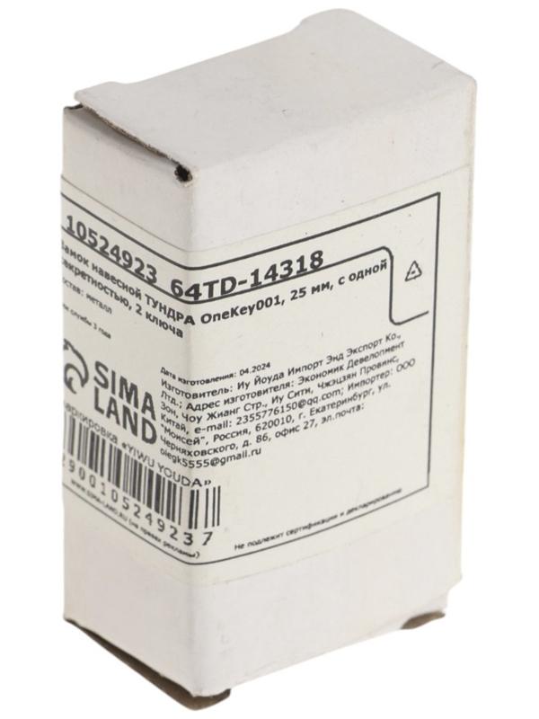 Замок навесной ТУНДРА OneKey001, 25 мм, с одной секретностью, 2 ключа