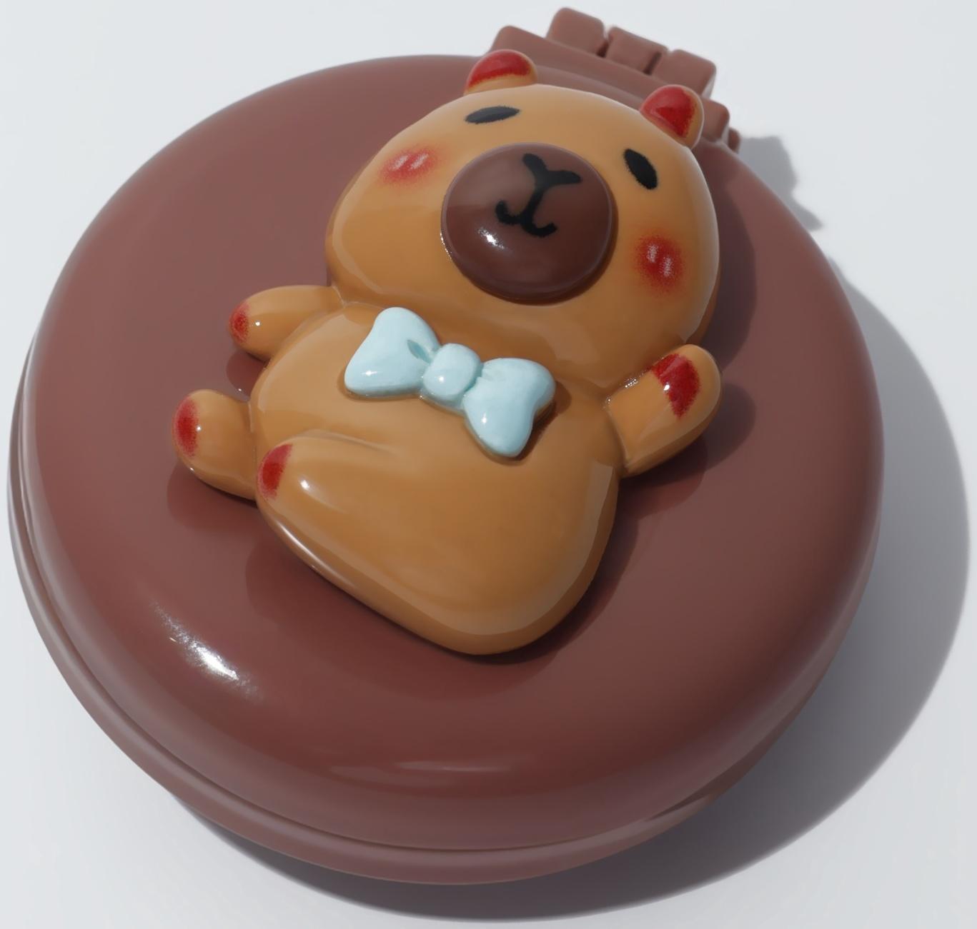 Расчёска массажная «Капибара», складная, с зеркалом, d=6.5 см, коричневая