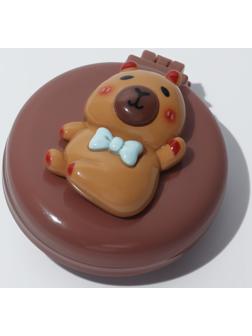 Расчёска массажная «Капибара», складная, с зеркалом, d=6.5 см, коричневая