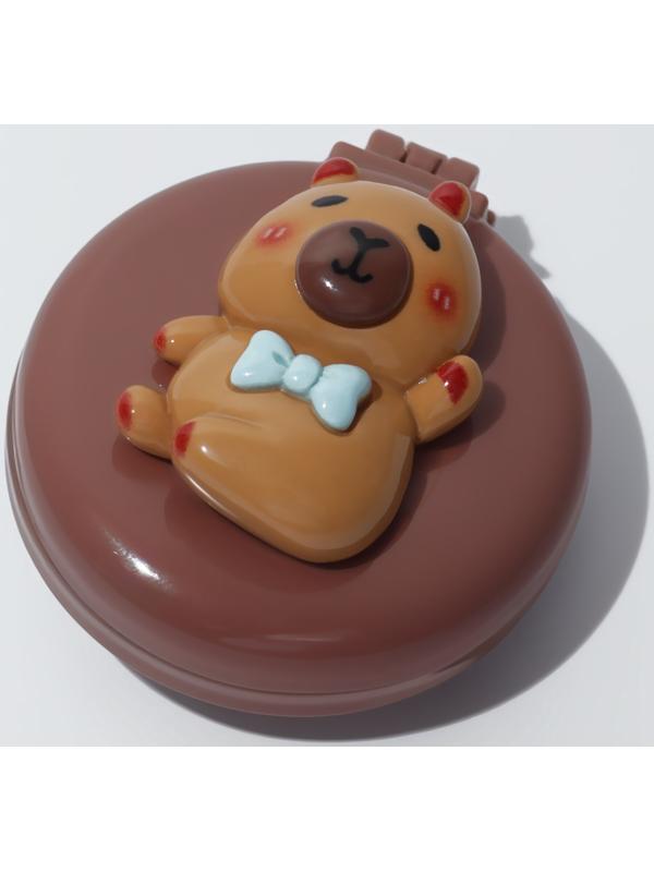 Расчёска массажная «Капибара», складная, с зеркалом, d=6.5 см, коричневая