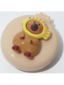 Расчёска массажная «Капибара», складная, с зеркалом, d=6.5 см, бежевая