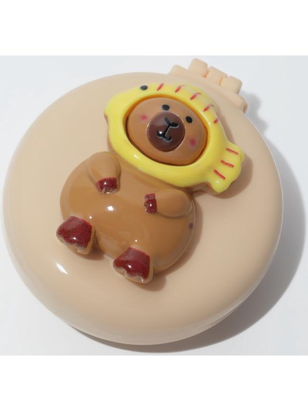 Расчёска массажная «Капибара», складная, с зеркалом, d=6.5 см, бежевая