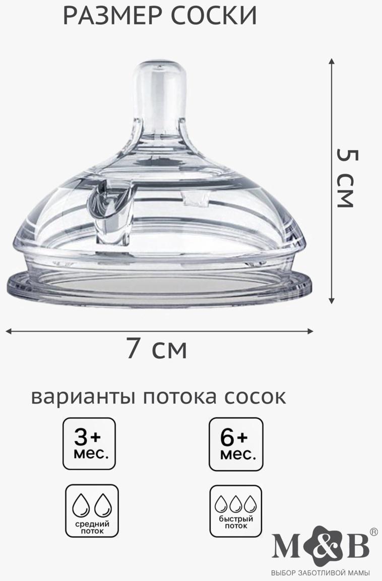 Соска для бутылочки силиконовой M&B, антиколиковая, +3мес., ШГ Ø70мм.