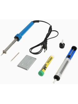 Паяльный набор ТУНДРА, паяльник 40 Вт, оловоотсос, подставка, припой, 4 предмета