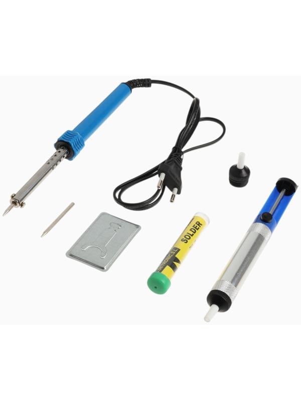 Паяльный набор ТУНДРА, паяльник 40 Вт, оловоотсос, подставка, припой, 4 предмета